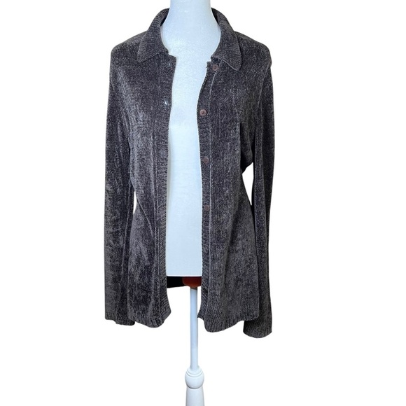 Vintage 1990s Ann Taylor Gray Knit Chenille Button Cardigan Sweater Size Medium - Picture 1 of 10